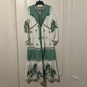 FARM RIO PALM TREE EMBROIDERED DRESS OFF-WHITE MULTI